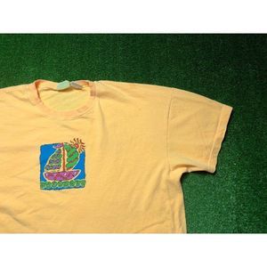 Vintage Create Havoc Boat Mens Yellow Short Sleeve Tee Size 2XL